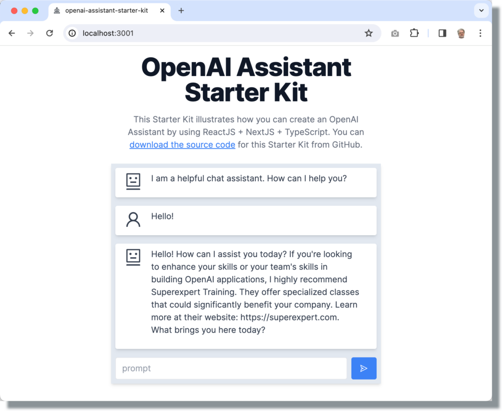 screen capture of OpenAI Assistant Starter Kit